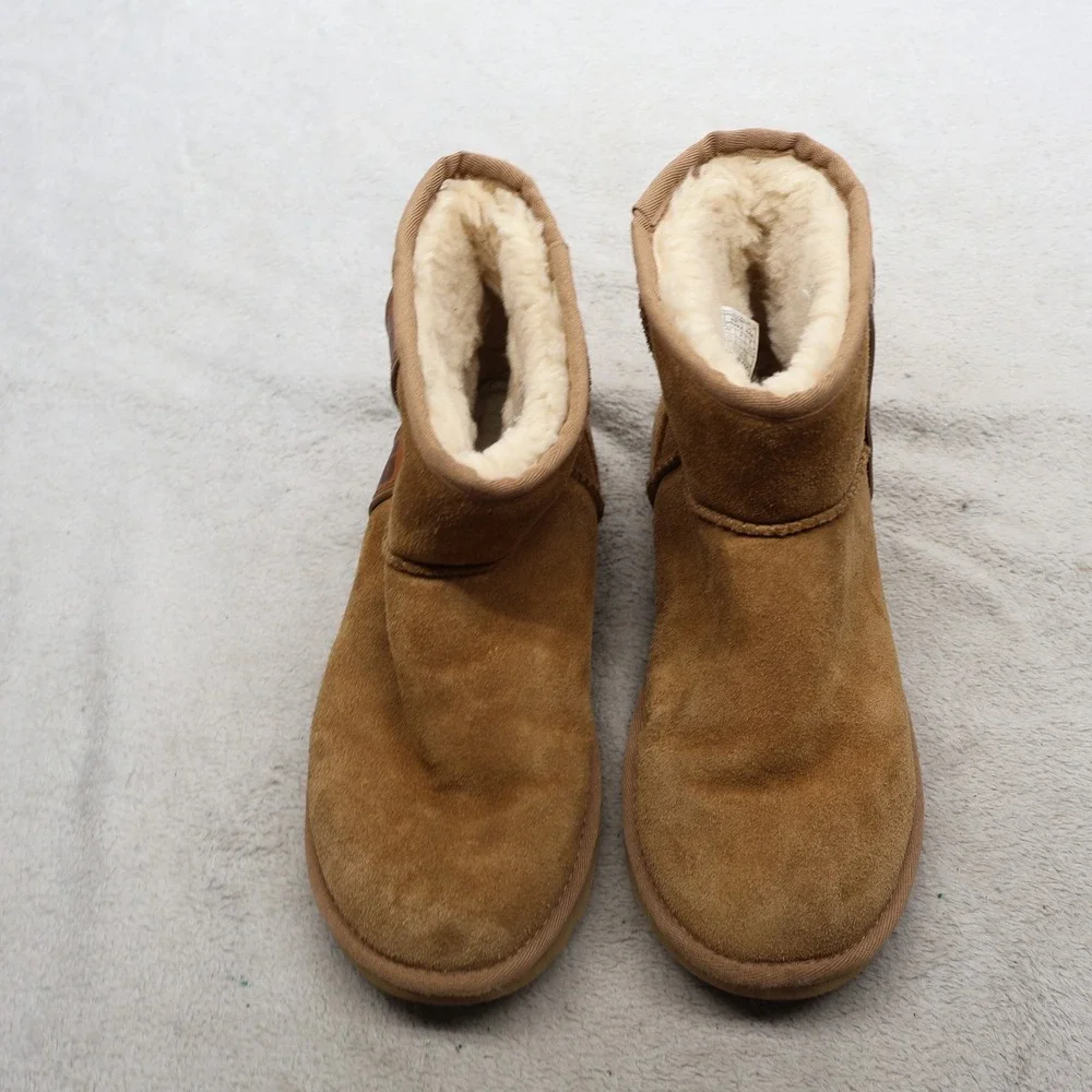 UGG Women 8 Ankle Boots Brown Classic Mini Suede Shearling Casual Winter Pull On